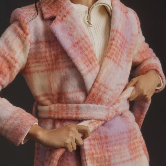 Anthropologie Hutch Pink & Purple Plaid Tie-Waist Coat Medium - Picture 5 of 16